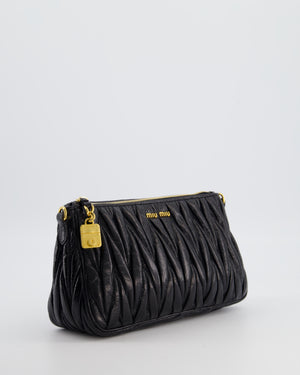 Miu Miu Matelassé Luxe Leather Padlock Mini Shoulder Bag in Black
