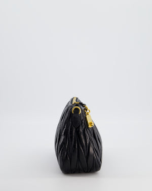 Miu Miu Matelassé Luxe Leather Padlock Mini Shoulder Bag in Black