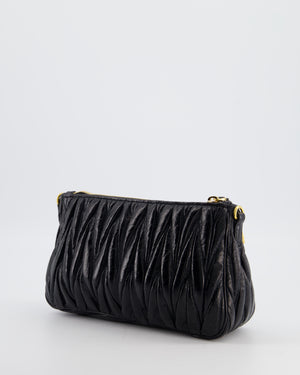 Miu Miu Matelassé Luxe Leather Padlock Mini Shoulder Bag in Black