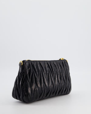 Miu Miu Matelassé Luxe Leather Padlock Mini Shoulder Bag in Black