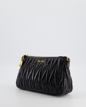 Miu Miu Matelassé Luxe Leather Padlock Mini Shoulder Bag in Black