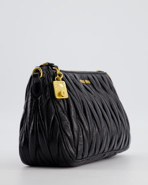 Miu Miu Matelassé Luxe Leather Padlock Mini Shoulder Bag in Black