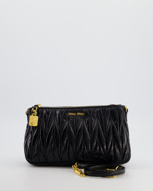 Miu Miu Matelassé Luxe Leather Padlock Mini Shoulder Bag in Black