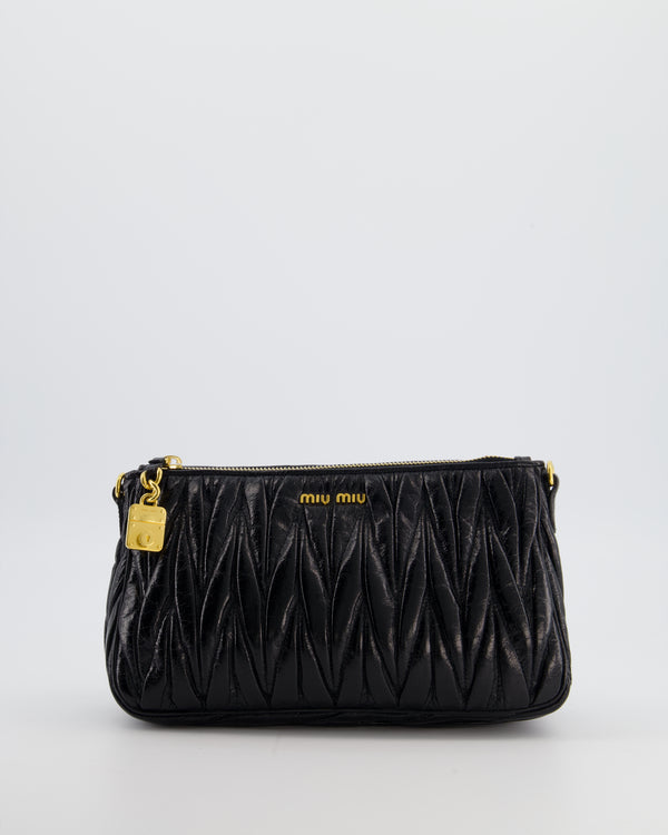 Miu Miu Matelassé Luxe Leather Padlock Mini Shoulder Bag in Black