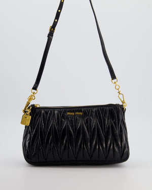 Miu Miu Matelassé Luxe Leather Padlock Mini Shoulder Bag in Black