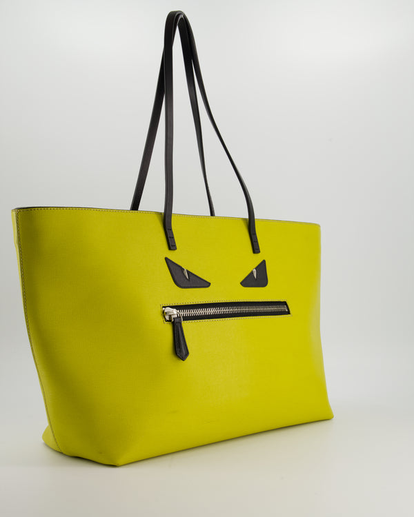 Fendi Monster Roll Tote Bag in Yellow Vitello Elite Leather with Silver Hardware