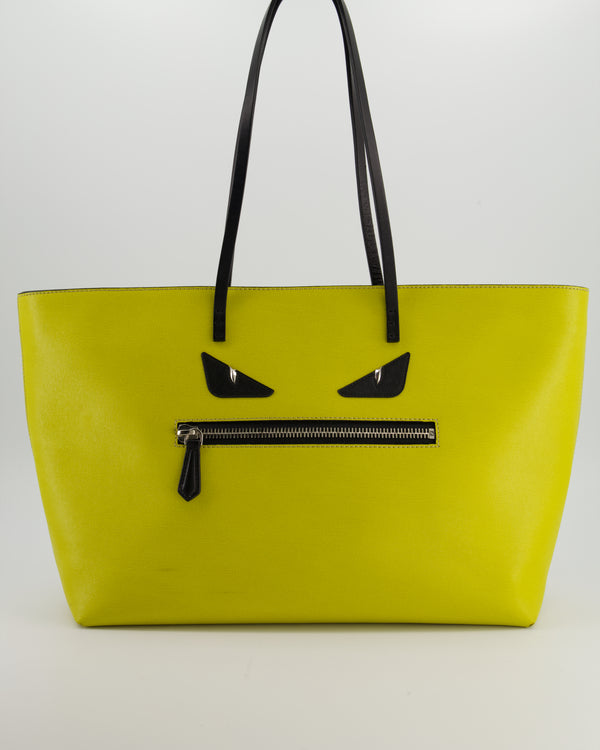 Fendi Monster Roll Tote Bag in Yellow Vitello Elite Leather with Silver Hardware