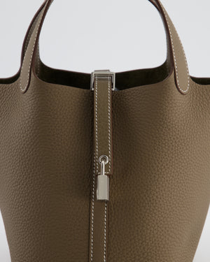 *RARE* Hermès Picotin Lock Bag 18cm in Etoupe Clemence Leather with Palladium Hardware
