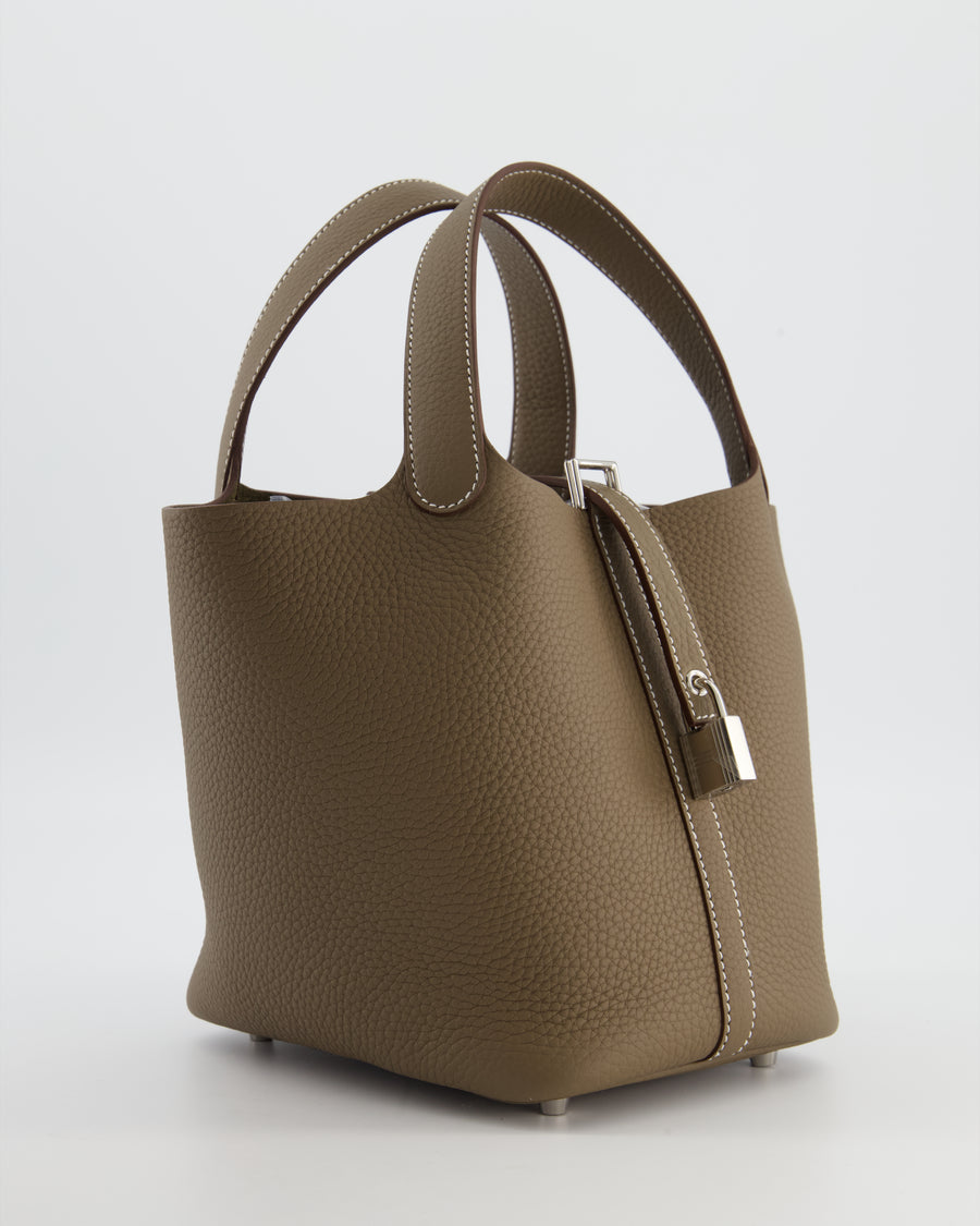 *RARE* Hermès Picotin Lock Bag 18cm in Etoupe Clemence Leather with Palladium Hardware