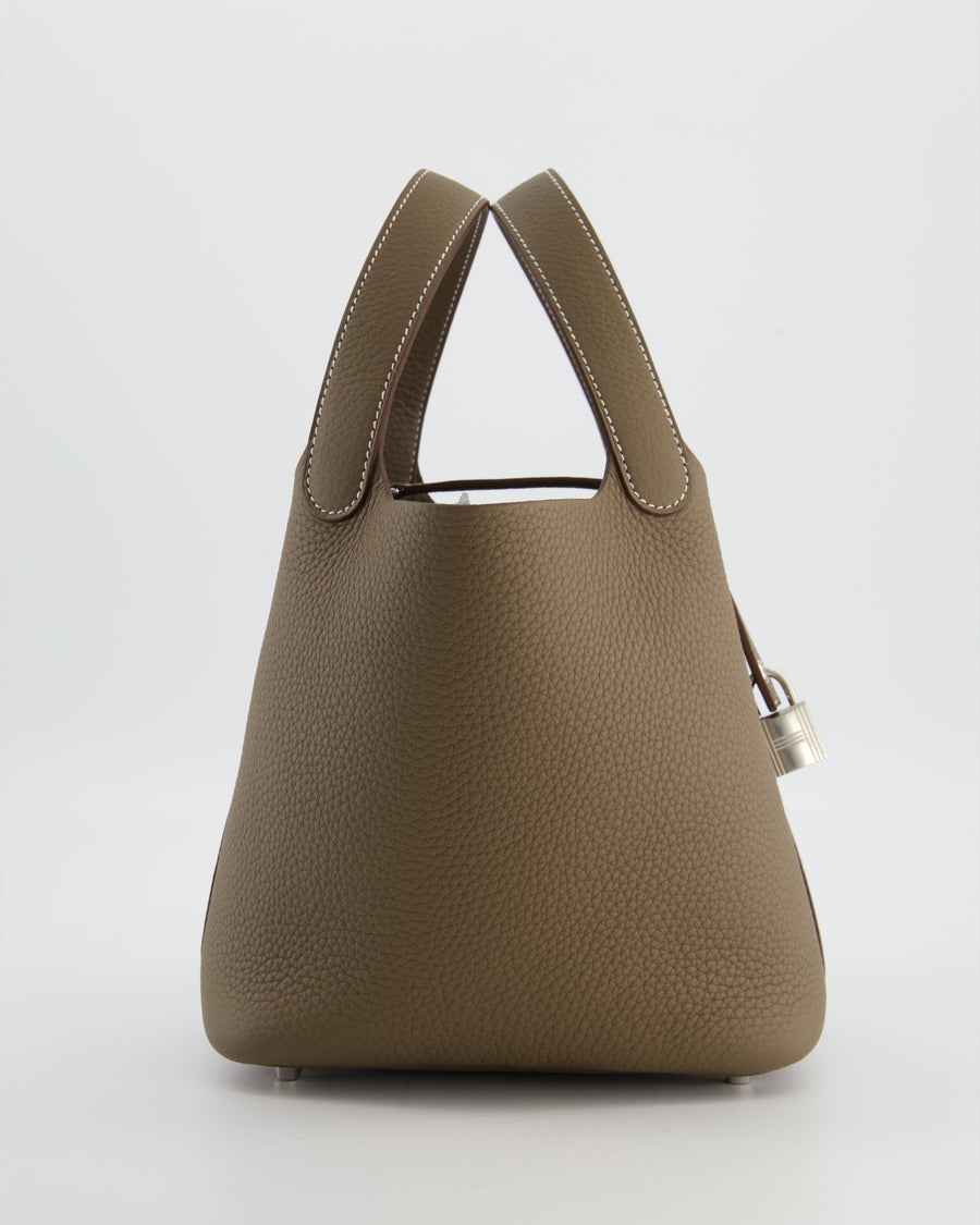 *RARE* Hermès Picotin Lock Bag 18cm in Etoupe Clemence Leather with Palladium Hardware