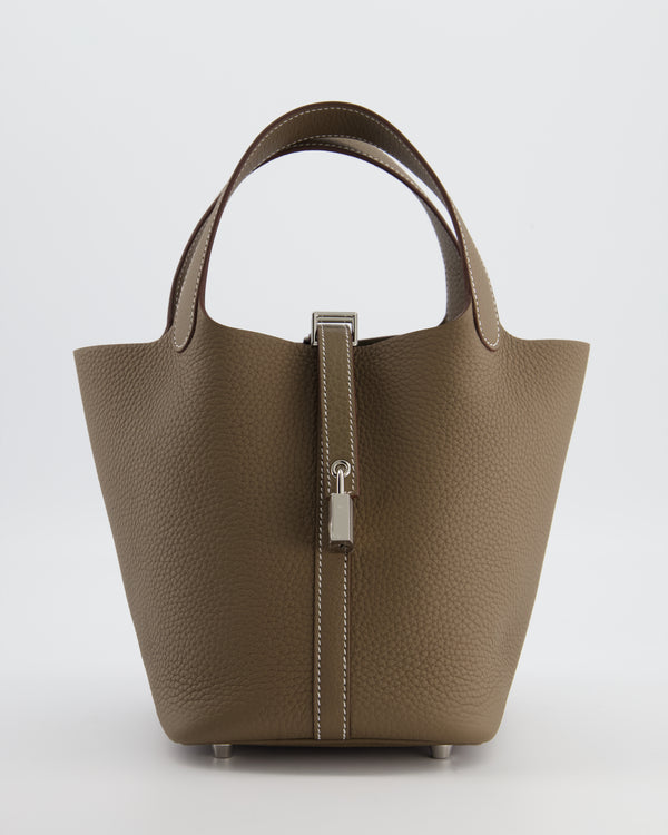*RARE* Hermès Picotin Lock Bag 18cm in Etoupe Clemence Leather with Palladium Hardware