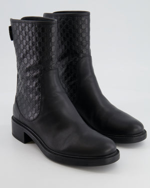 Gucci Black Leather GG Logo Boots with Zip and Back Logo Detail Size EU 36 RRP £895