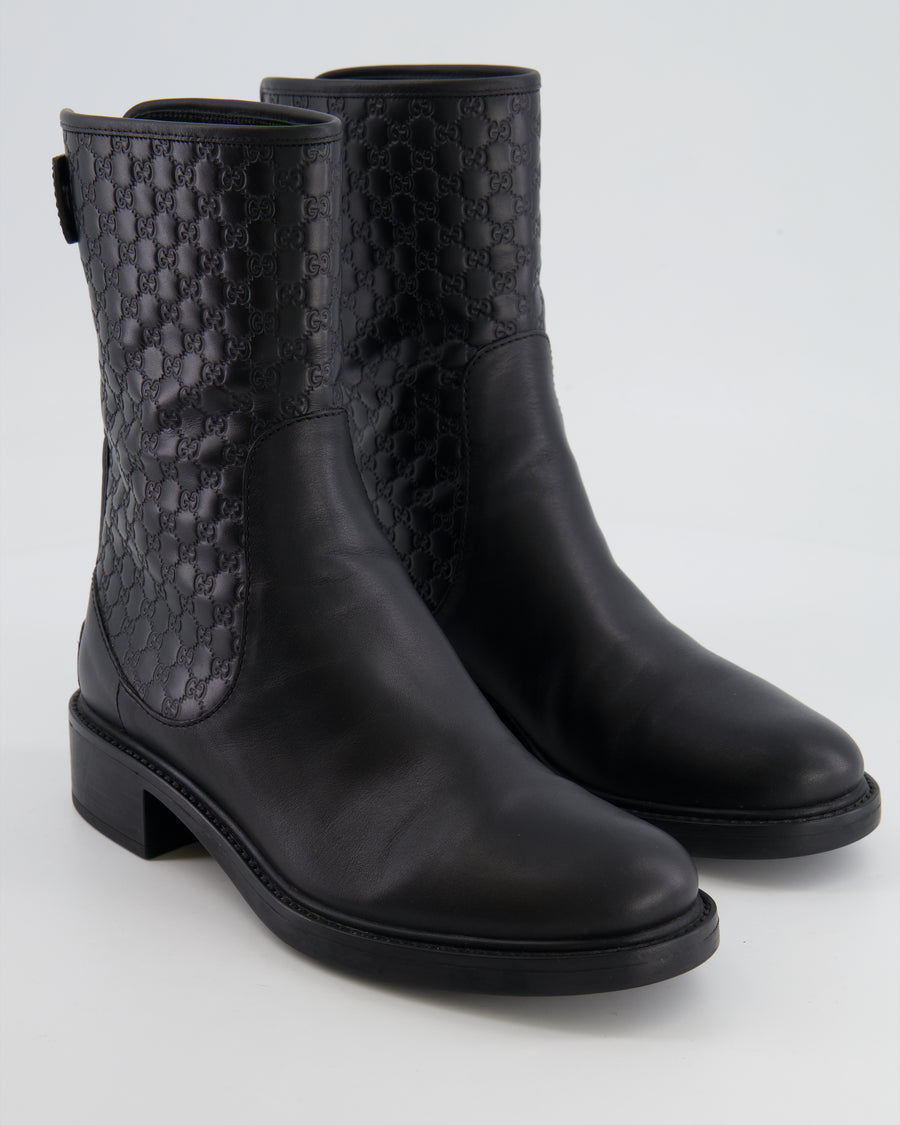 Gucci Black Leather GG Logo Boots with Zip and Back Logo Detail Size EU 36 RRP £895