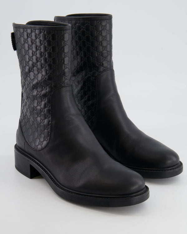 Gucci Black Leather GG Logo Boots with Zip and Back Logo Detail Size EU 36 RRP £895