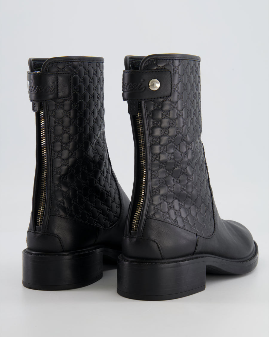 Gucci Black Leather GG Logo Boots with Zip and Back Logo Detail Size EU 36 RRP £895