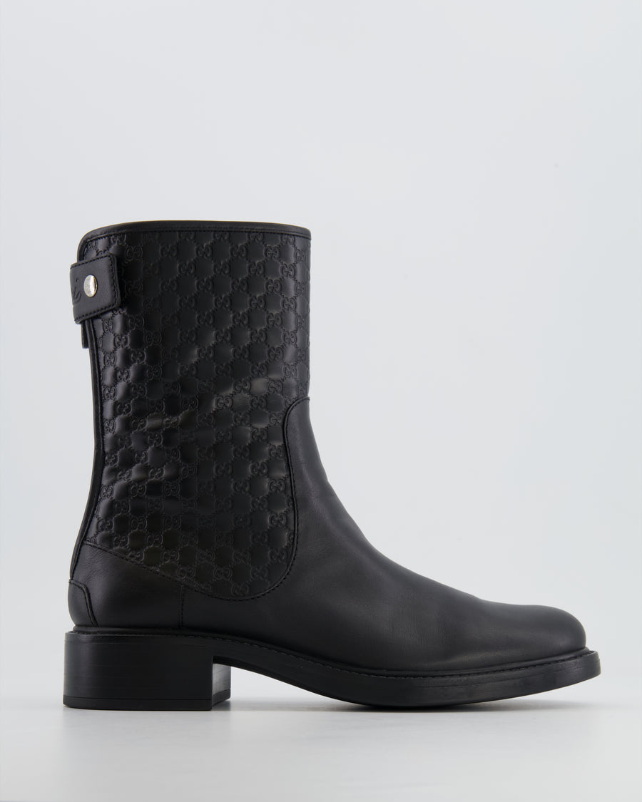 Gucci Black Leather GG Logo Boots with Zip and Back Logo Detail Size EU 36 RRP £895