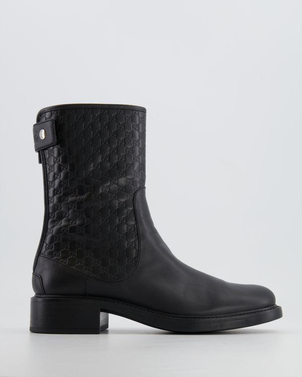 Gucci Black Leather GG Logo Boots with Zip and Back Logo Detail Size EU 36 RRP £895