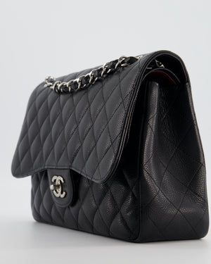 Chanel Black Jumbo Classic Double Flap Bag in Caviar Leather with Silver Hardware