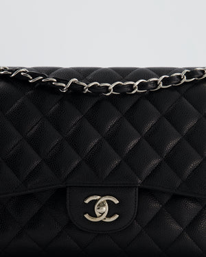Chanel Black Jumbo Classic Double Flap Bag in Caviar Leather with Silver Hardware