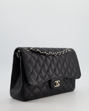 Chanel Black Jumbo Classic Double Flap Bag in Caviar Leather with Silver Hardware