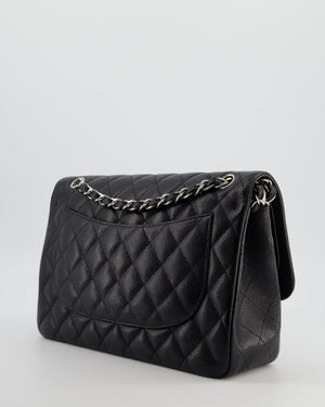 Chanel Black Jumbo Classic Double Flap Bag in Caviar Leather with Silver Hardware