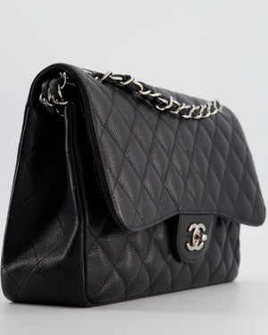 Chanel Black Jumbo Classic Double Flap Bag in Caviar Leather with Silver Hardware