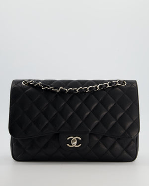 Chanel Black Jumbo Classic Double Flap Bag in Caviar Leather with Silver Hardware