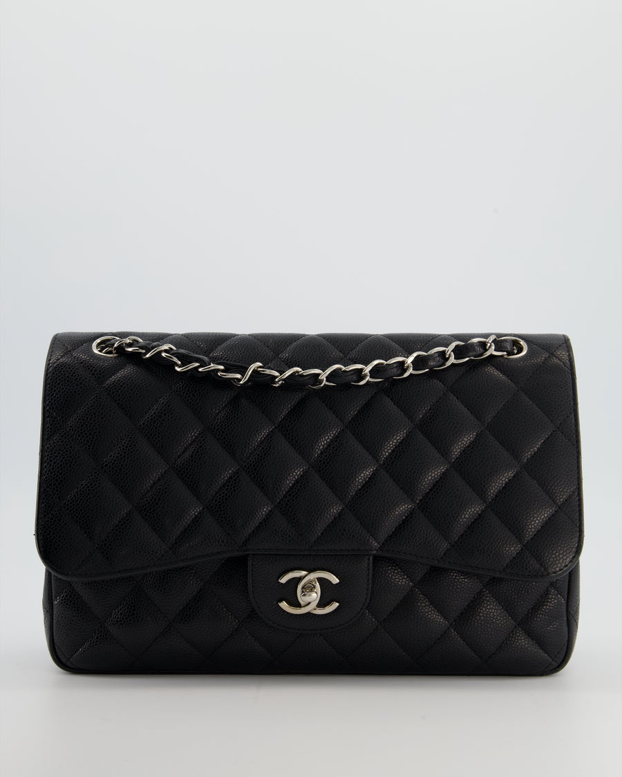 Chanel Black Jumbo Classic Double Flap Bag in Caviar Leather with Silver Hardware
