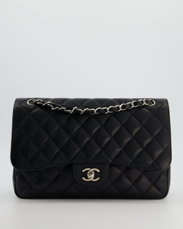 Chanel Black Jumbo Classic Double Flap Bag in Caviar Leather with Silver Hardware