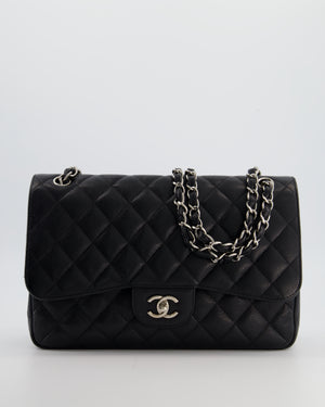 Chanel Black Jumbo Classic Double Flap Bag in Caviar Leather with Silver Hardware