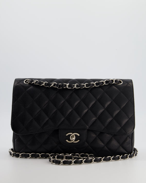 Chanel Black Jumbo Classic Double Flap Bag in Caviar Leather with Silver Hardware