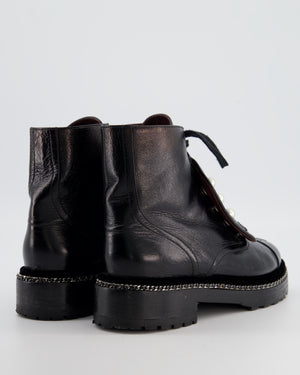 Chanel Black Aged Calfskin Boots with Velvet Trim, Chain Detail Pearl Details and CC Logo Size EU 40