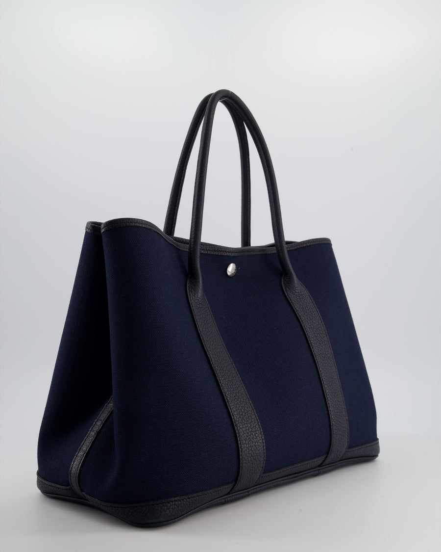 Hermès Bleu Marine Toile Canvas and Bleu Indigo Negonda Leather Garden Party 36 Bag with Palladium Hardware