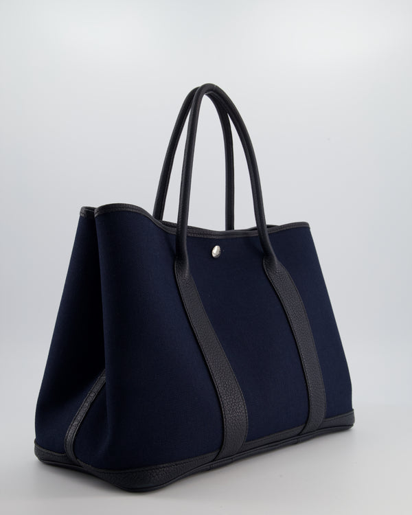 Hermès Bleu Marine Toile Canvas and Bleu Indigo Negonda Leather Garden Party 36 Bag with Palladium Hardware