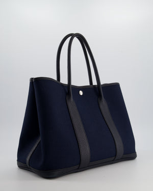 Hermès Bleu Marine Toile Canvas and Bleu Indigo Negonda Leather Garden Party 36 Bag with Palladium Hardware