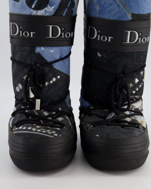 Dior Denim Patch Work Snow Boots with Silver Stud Detail Size EU 38/40