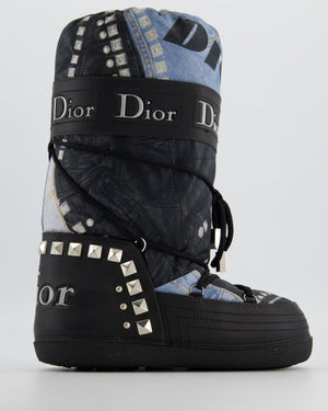 Dior Denim Patch Work Snow Boots with Silver Stud Detail Size EU 38/40
