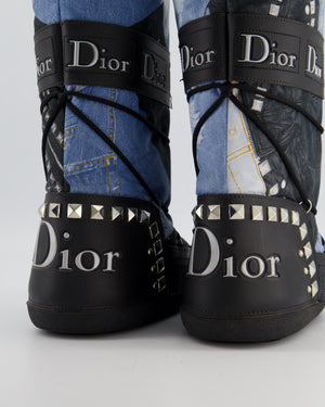 Dior Denim Patch Work Snow Boots with Silver Stud Detail Size EU 38/40