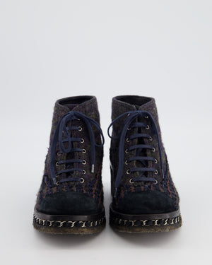 Chanel Black Calfskin Boots with Tweed, Suede & Chain Detailing Size EU 38