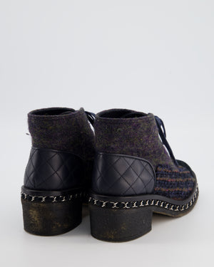Chanel Black Calfskin Boots with Tweed, Suede & Chain Detailing Size EU 38