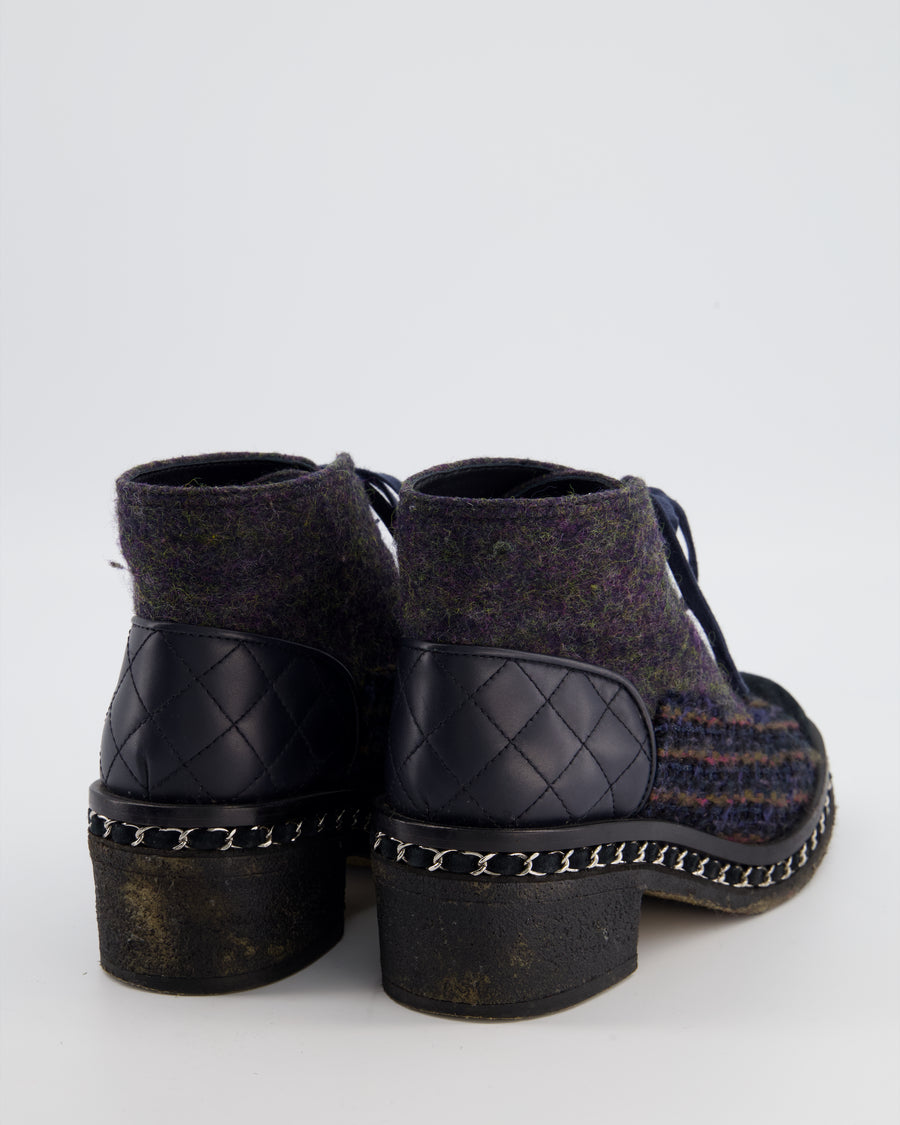 Chanel Black Calfskin Boots with Tweed, Suede & Chain Detailing Size EU 38