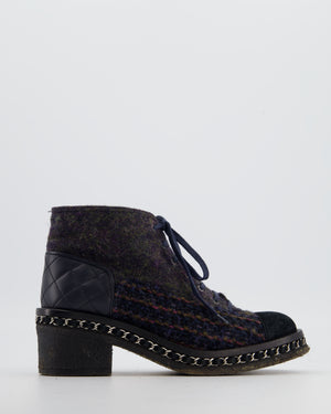 Chanel Black Calfskin Boots with Tweed, Suede & Chain Detailing Size EU 38