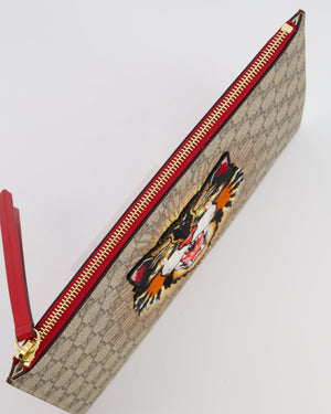 Gucci Black & Beige GG Supreme Canvas and Leather Angry Cat Embroidered Pouch