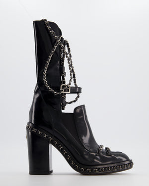 Chanel Chain Obsession Black Patent Leather Boots Size EU 38.5