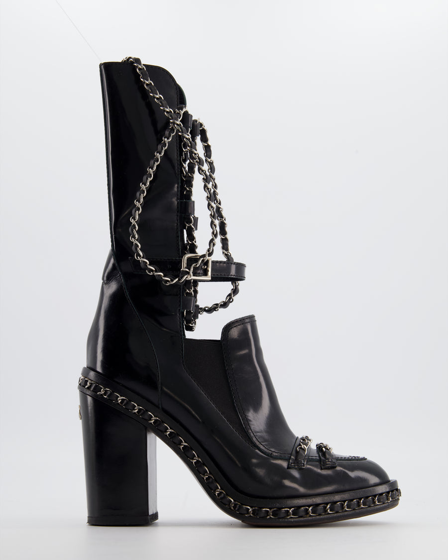 Chanel Chain Obsession Black Patent Leather Boots Size EU 38.5