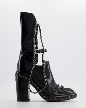 Chanel Chain Obsession Black Patent Leather Boots Size EU 38.5