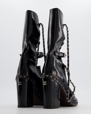Chanel Chain Obsession Black Patent Leather Boots Size EU 38.5