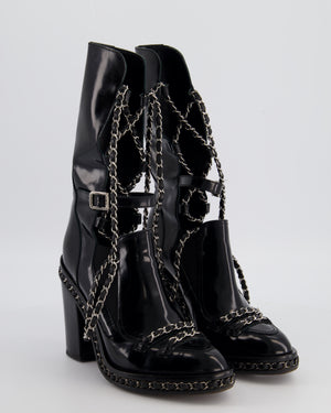 Chanel Chain Obsession Black Patent Leather Boots Size EU 38.5