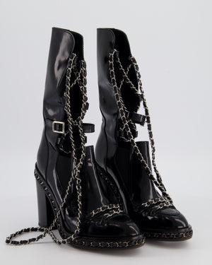 Chanel Chain Obsession Black Patent Leather Boots Size EU 38.5