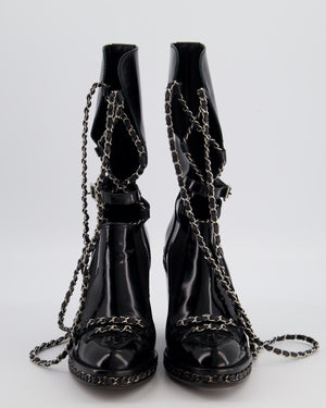 Chanel Chain Obsession Black Patent Leather Boots Size EU 38.5